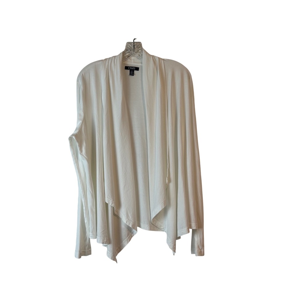 CHAPS Womens Cotton Jersey Cardigan White Waterfall Draping Long Sleeve‎ Sz L